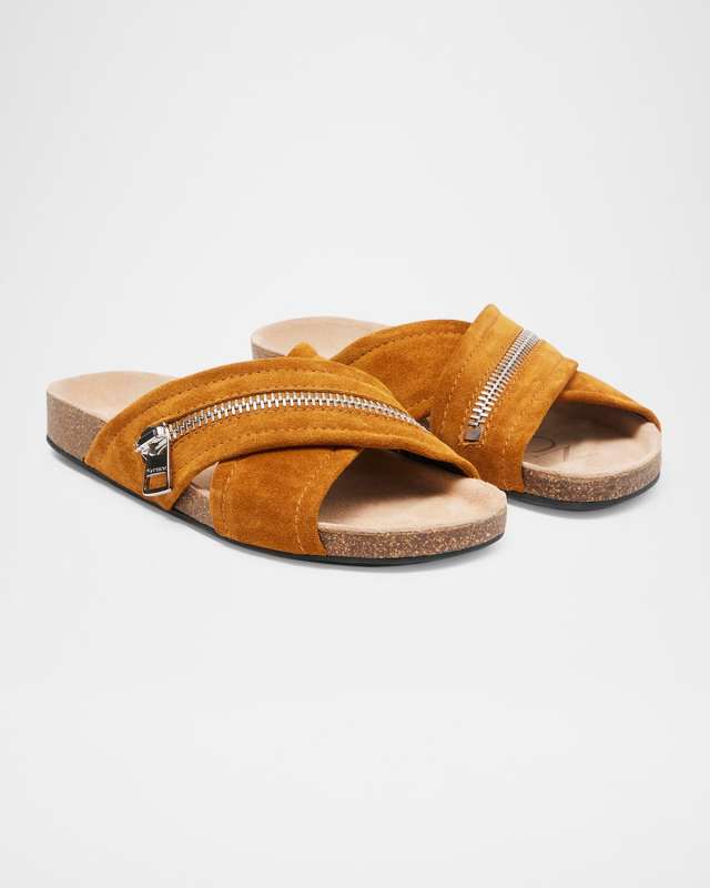 Biker Suede Zipper Crisscross Sandals